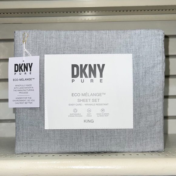 DKNY Pure King Gray Sheets Sheet Set Fitted, Flat, Pillowcases Eco Melange - Picture 5 of 5